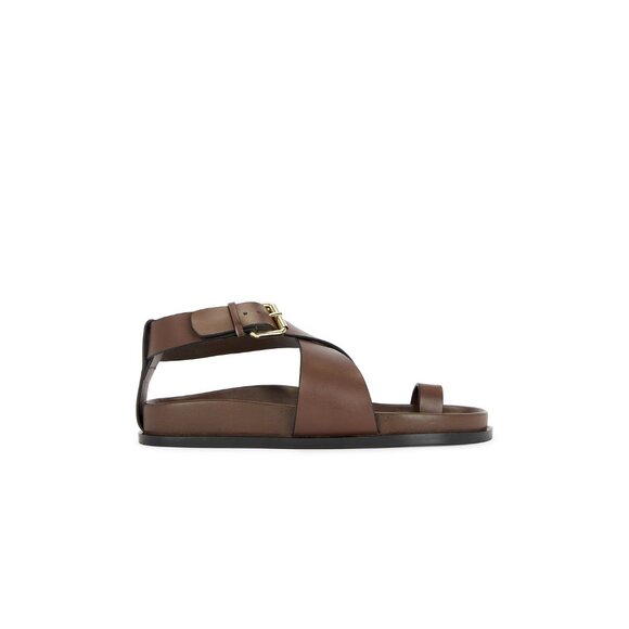 A.EMERY Dula Sandals Walnut Brown Leather Flats - Picture 3 of 9